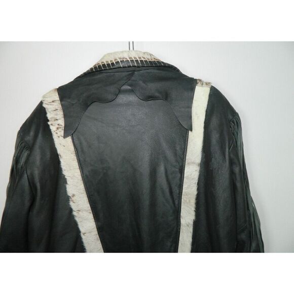 Vintage D. Frank Jacket Men Size‎ X-Large Black Leather White Fur Fringed Beaded - Picture 4 of 14